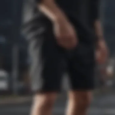 Various fabric textures of black sweatshorts