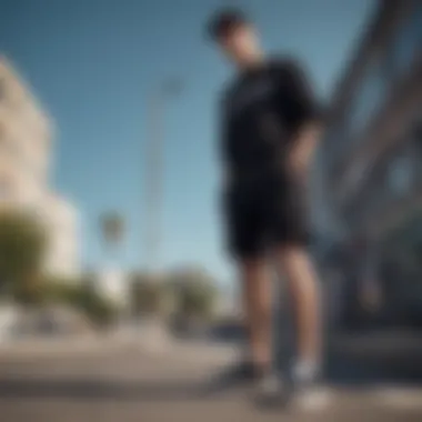 A fashionable outfit featuring black sweatshorts