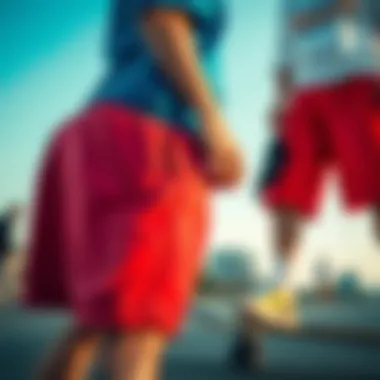 A comparison shot of Russell Nylon Shorts alongside alternative skate shorts