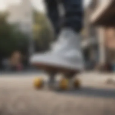 Vans Half Cab in Action Vans Half Cab in Grey showcased on a skateboard