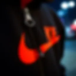 A close-up view of the black Nike zip-up sweatshirt showcasing its fabric and zipper details.