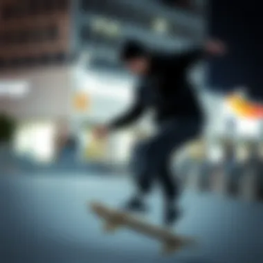 Skateboarder in Action with the Black Nike Zip-Up Sweatshirt Skateboarder wearing the black Nike zip-up sweatshirt while performing a trick in an urban setting.