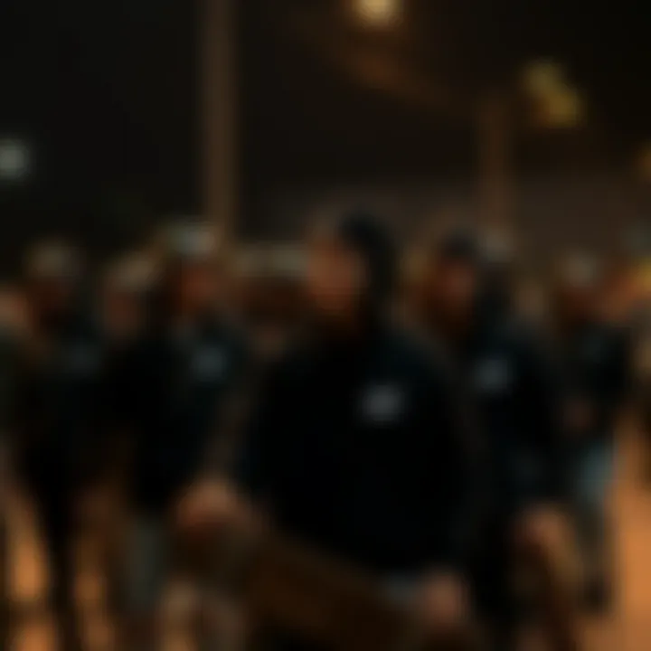 Community of Skateboarders in Black Nike Zip-Up Sweatshirts Group of skateboarders gathered, all wearing black Nike zip-up sweatshirts, highlighting community and style.