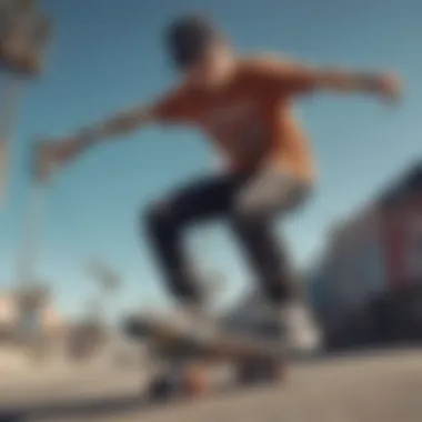 West Coast Skateboarder in Unique Style Stylish skateboarder showcasing West Coast apparel