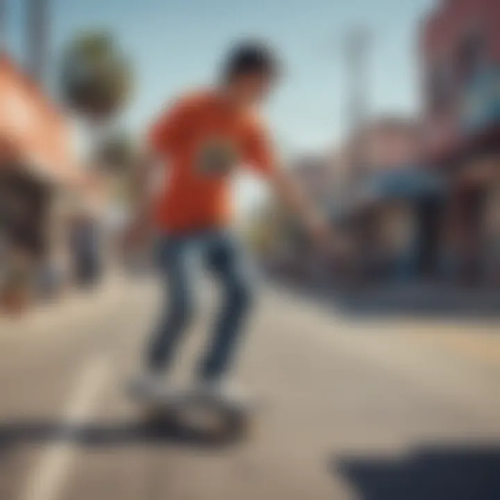 Vibrant skate culture street scene in California