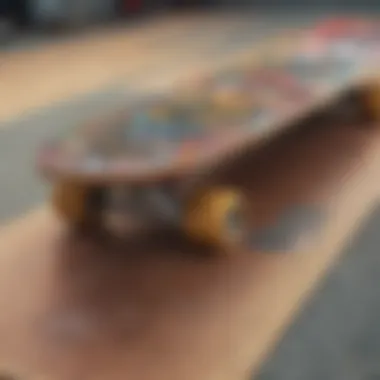 Intricate Design of Action Skateboard Deck A close-up view of an intricately designed Action Skateboard deck featuring vibrant graphics.