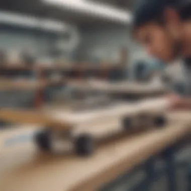 An assembly line showing the manufacturing of Action Skateboards with high-quality materials.