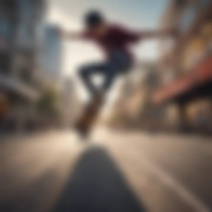 A skateboarder performing a trick in an urban environment, showcasing the performance of Action Skateboards.