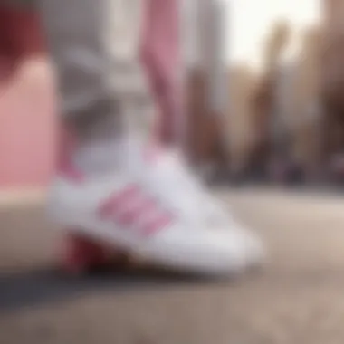 Adidas white pink shoes in a skateboarding environment