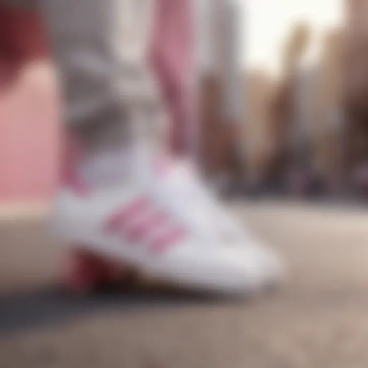 Adidas white pink shoes in a skateboarding environment