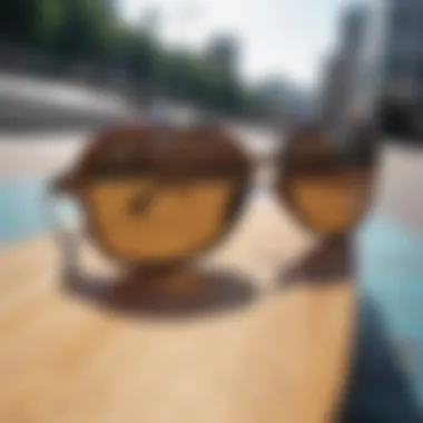 The Perfect Blend of Style and Functionality Stylish sunglasses displayed on a skateboard
