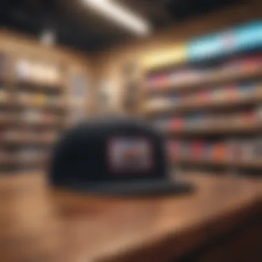 Affordable snapback hats displayed in a retail environment