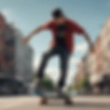 Snapback Hat in Skateboarding Action Skateboarder wearing a stylish snapback hat while performing a trick