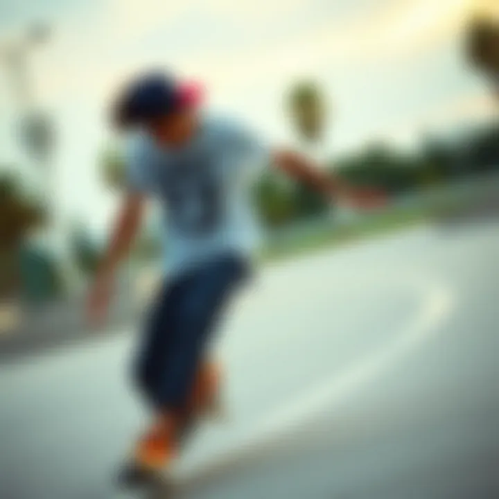 Skateboarder showcasing t-shirt in action