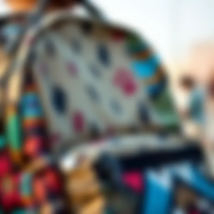 Close-up of a stylish backpack featuring unique patterns and textures