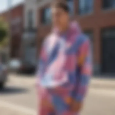 Urban Style: Tie-Dye Sweatsuit Look Stylish individual wearing a tie-dye sweatsuit in urban setting