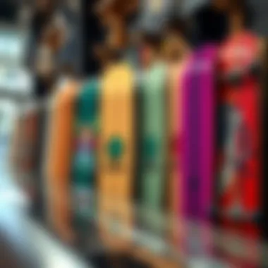 A collection of Arbor boards displayed in a skate shop.