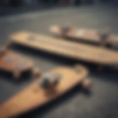 Group of Long Boards Showcasing Various Designs Group of long boards showcasing various designs