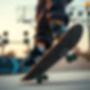 Skater performing a trick while wearing black Adidas shoes