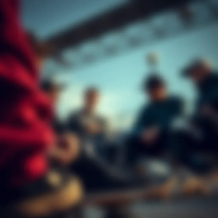 Skater Community Insights on Black and Grey DC Shoes Group of skaters discussing black and grey DC shoes