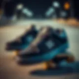 Stylish black and grey DC shoes on a skateboard