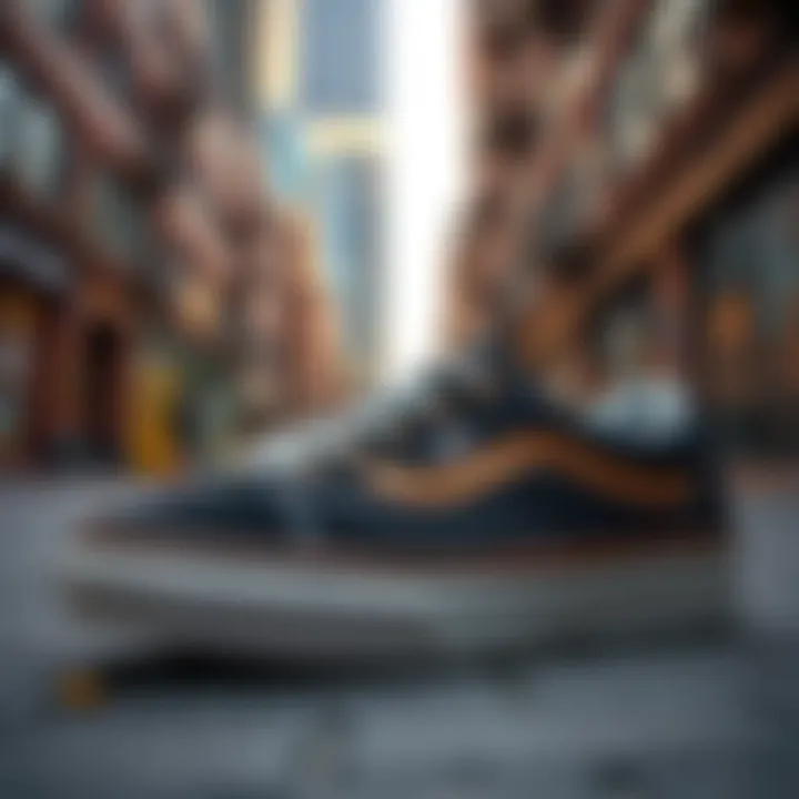 Stylish gum Vans in an urban setting, highlighting their versatility
