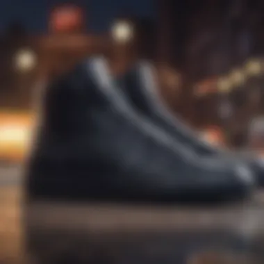 Detailed Design Features of Black High Tops Close-up of black high top Nike shoes showcasing design elements