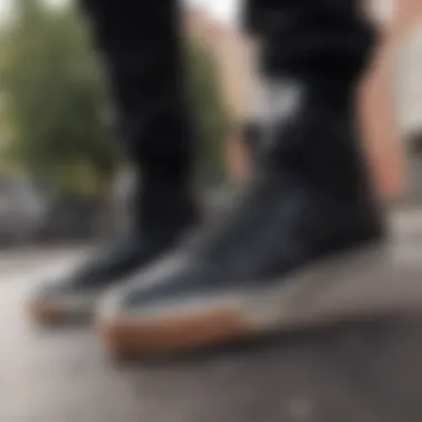 Group of skateboarders wearing black high top Nike shoes