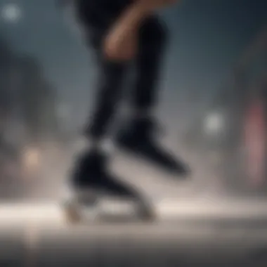 Performing Tricks in Black High Top Nike Shoes Skateboarder demonstrating tricks wearing black high top Nike shoes