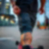 Stylish black jean shorts on a skateboard