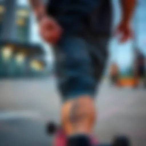 Stylish black jean shorts on a skateboard