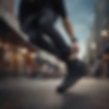 Skateboarder performing tricks while wearing black on black Converse