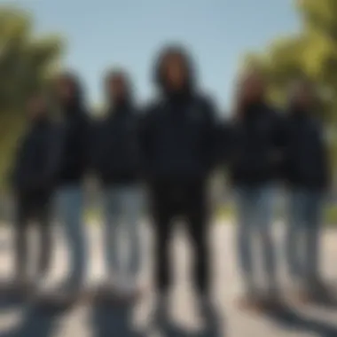 Group of Skateboarders in Black Oversized Hoodies A group of skateboarders in black oversized hoodies enjoying a park