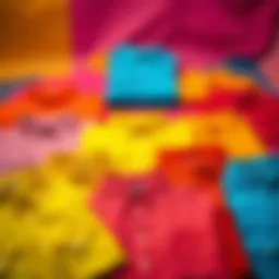 Colorful button-down shirts laid out on a vibrant backdrop