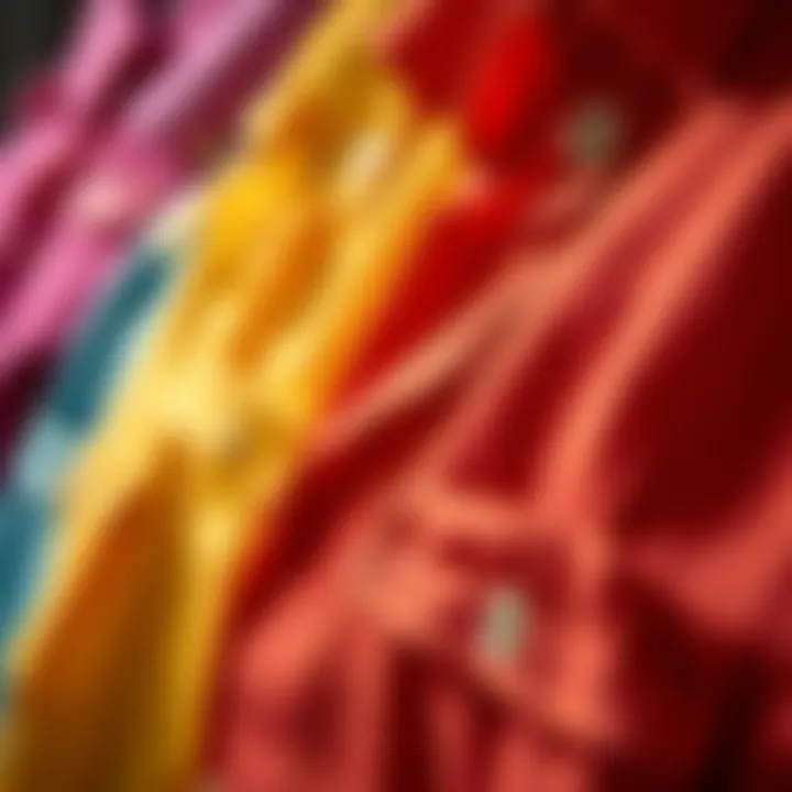 Close-up of fabric textures and vibrant colors of button-down shirts