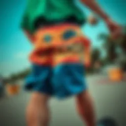 Vibrant display of Brixton shorts on a skateboarder in action