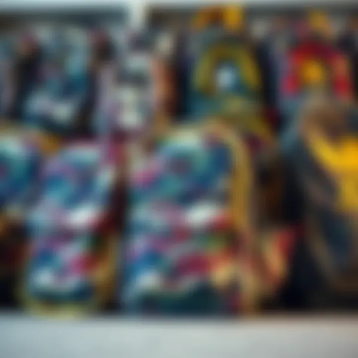 Variety of camo bookbags displayed together