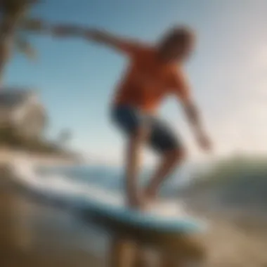 Surfer Showcasing Casual Style A surfer in action showcasing casual surf style