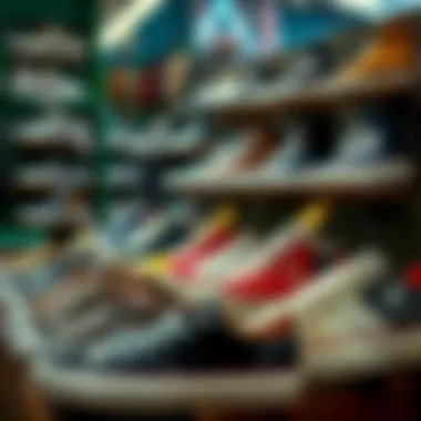 Display of various Chuck shoe styles in a trendy local store