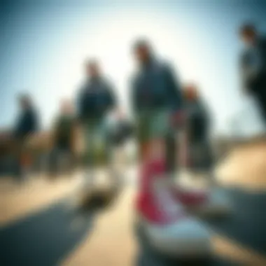 A group of skaters wearing Chuck shoes at a local skate spot