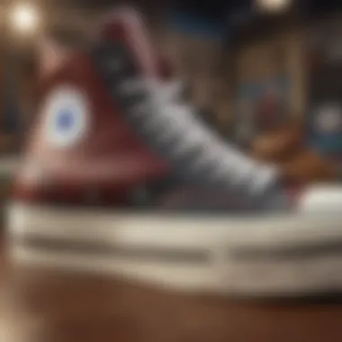 Close-up of Converse custom leather platform showcasing unique design elements