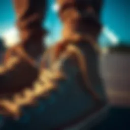 Close-up view of Converse high top shoes showcasing intricate design details