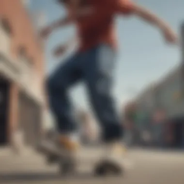 Tricks and Style: Skateboarder in Action with Dickies Skateboard enthusiast performing tricks while wearing Dickies pants