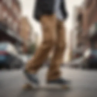 Urban Style: Skateboarder in Dickies Skateboarder showcasing Dickies pants in an urban setting