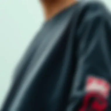 Detailing and Quality Craftsmanship Close-up of fabric and design details on a long sleeve t-shirt for skaters