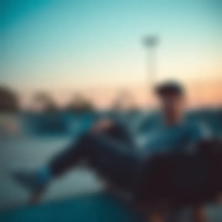 Chill Vibes at the Skate Park Skateboarder lounging in a trendy long sleeve t-shirt at a skate park