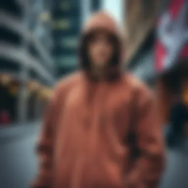 Fashionable corduroy hoodie in an urban skate setting