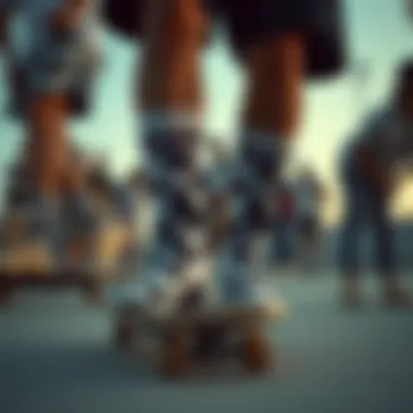 Skateboarders in Coordinated Cow Print Socks Group of skateboarders wearing matching cow print socks