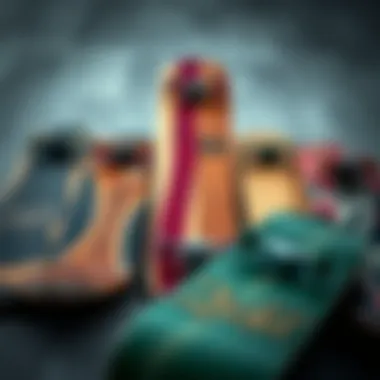 Diverse Materials for Skateboard Decks A selection of skateboard deck materials arranged artistically