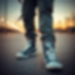 Stylish dark cargo pants paired with skate shoes